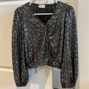 Black and Gold Shimmer Long Sleeve Blouse